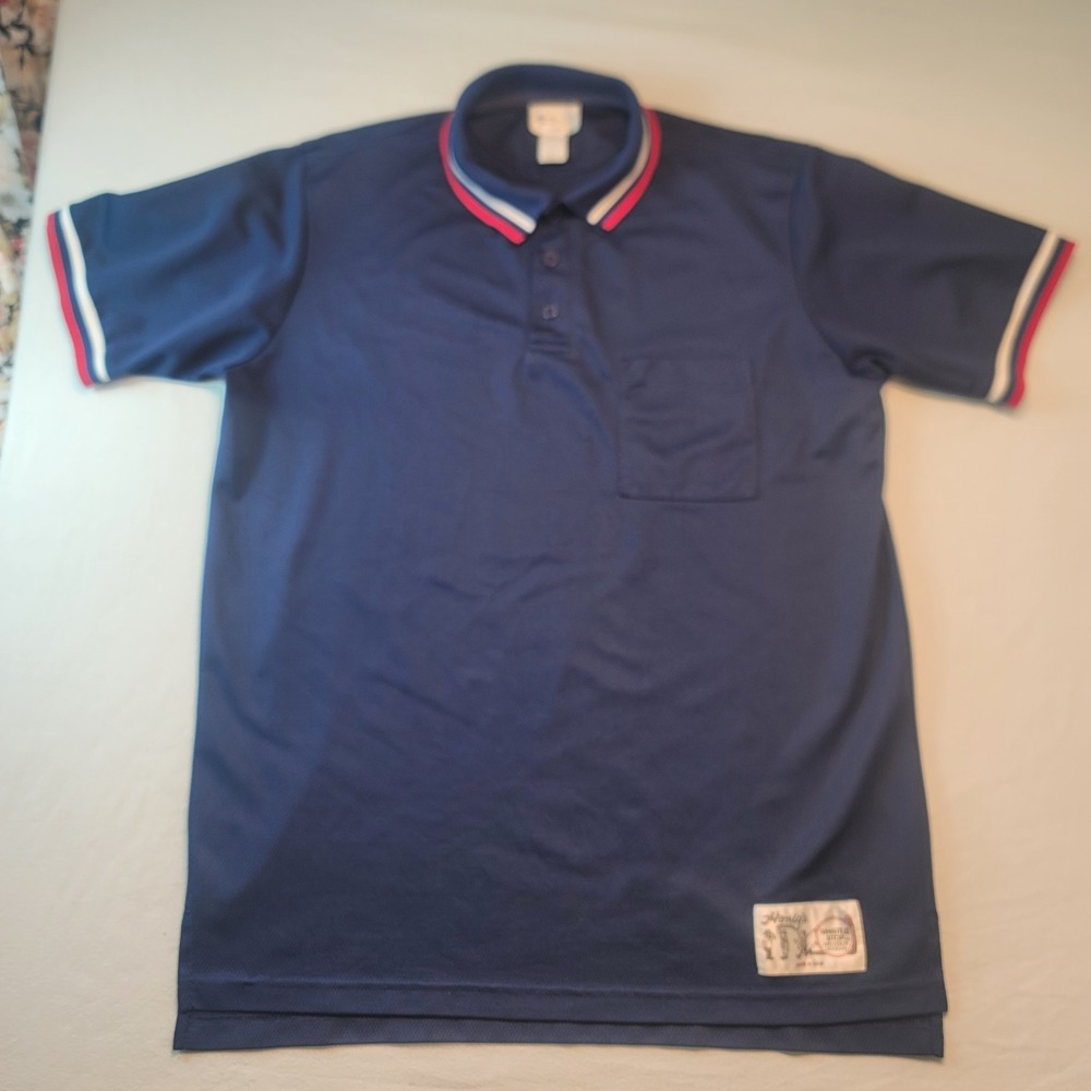 Vintage Honigs Whistle Stop Polo Shirt Mens XL Blue Baseball Umpire USA Made